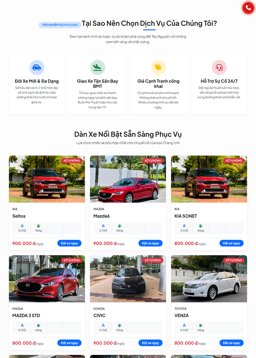 Mẫu website thuê xe tự lái BMT